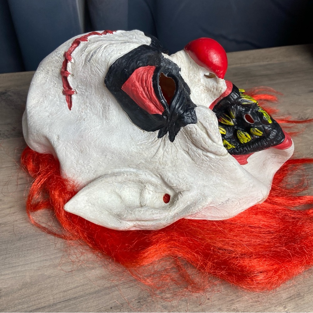 Evil Clown Halloween Rubber Mask Red Hair Teeth Horror - Spirit Halloween - Picture 3 of 8